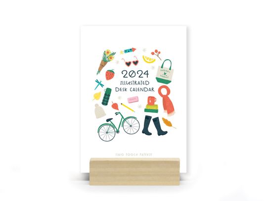 Discover 2024 Monthly Icons Desk Calendar | Wooden Stand
