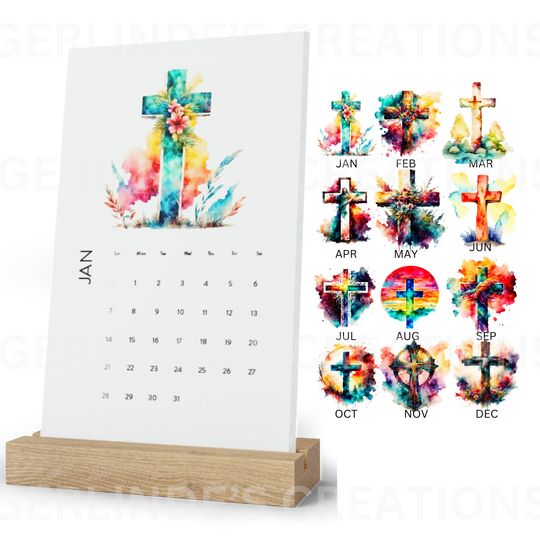 Discover Watercolor Cross with Jesus: 2024 Vertical Desk Calendar