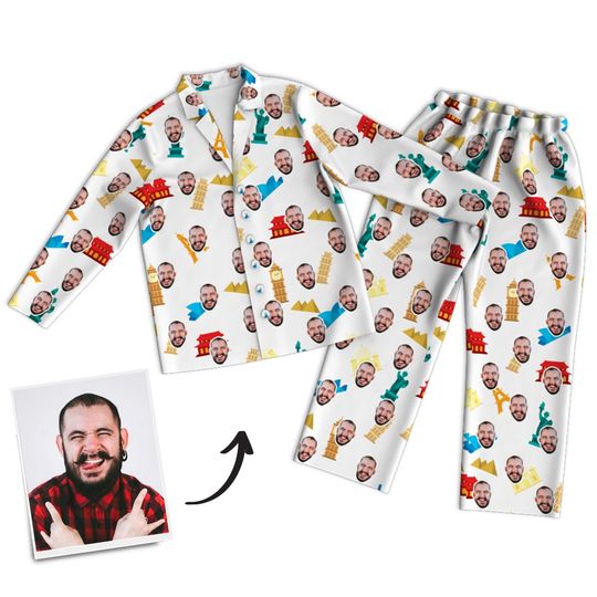 Discover Custom Face Photo Pajama Pants Travel Around The World, Nightwear