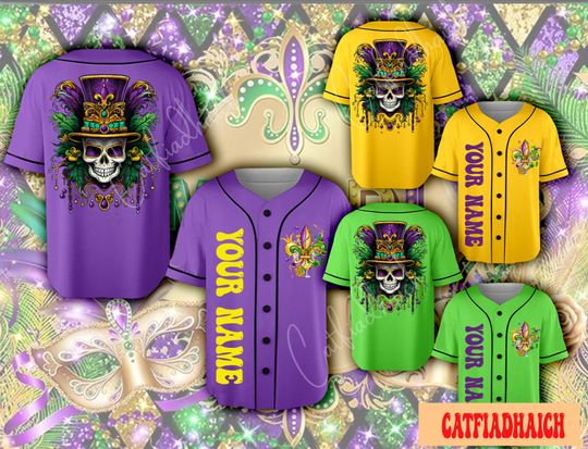 Discover Personalized Mardi Gras Carnival Jersey, Mardi Gras Baseball Jersey Custom Name