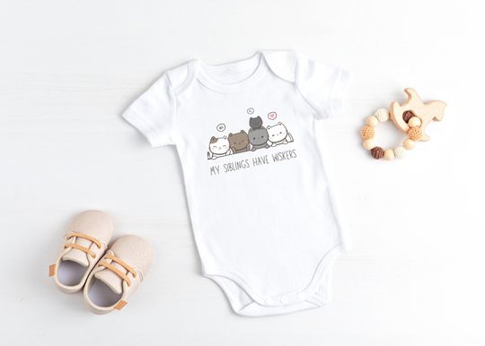Discover Cute Baby Cat Shirt - My Siblings Have Whiskers Gift for Baby Shower