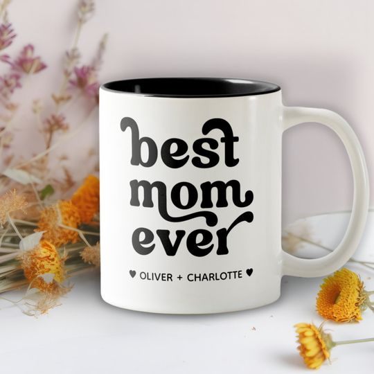 Discover Best Mom Ever Modern Mommy Kids Names Mother's Day Two-Tone Coffee Mug