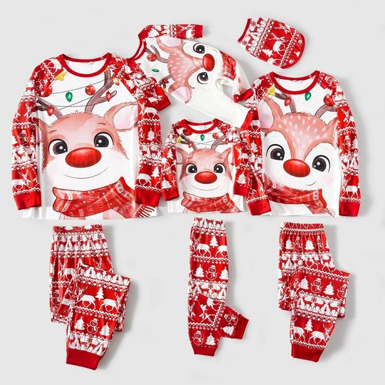 Discover Christmas red nose reindeer matching family christmas pajamas