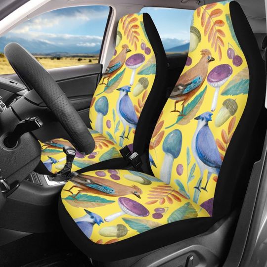 Discover Make Your Car Stand Out with Yellow Humming Bird Big Mushroom Forest Cottagecore Car Seat Cover