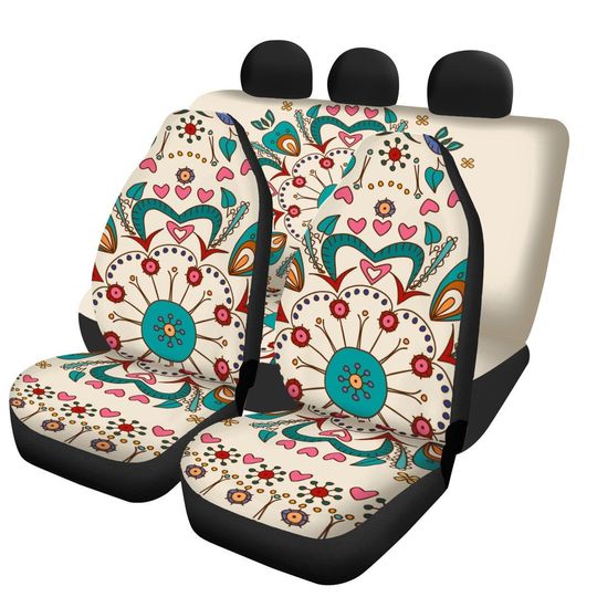 Discover Green Beige Mandala Car Seat Protector Set