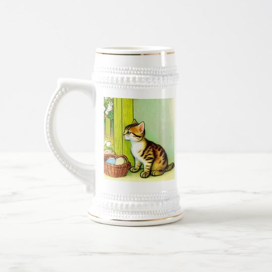 Discover Vintage Tabby Cat Illustration Beer Stein