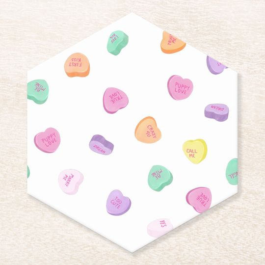 Discover Valentines Day Candy Hearts Pattern Paper Coaster