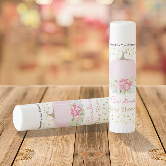 Discover Boho Pink Pumpkin Floral Gold Dots Baby Shower Lip Balm