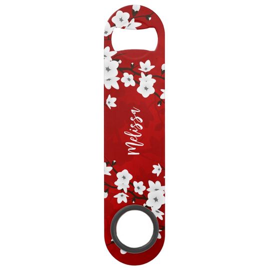 Discover Asia Floral White Cherry Blossom Red Monogram Bar Key