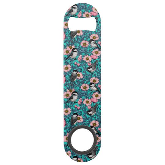 Discover Chickadees in the wild rose, pink and blue bar key