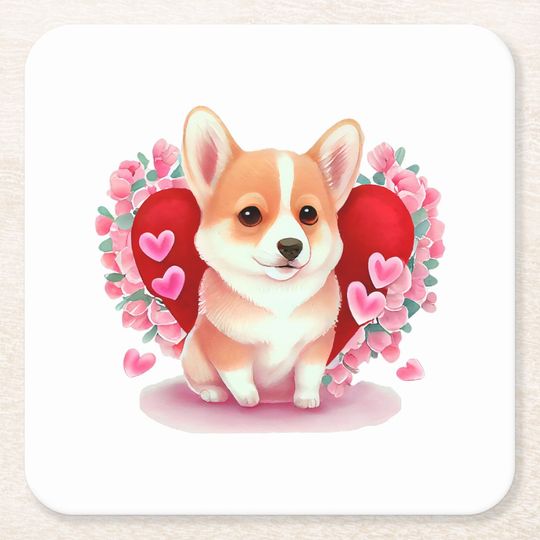 Discover Baby Shiba Inu Valentines Day Dog Lover Square Paper Coaster