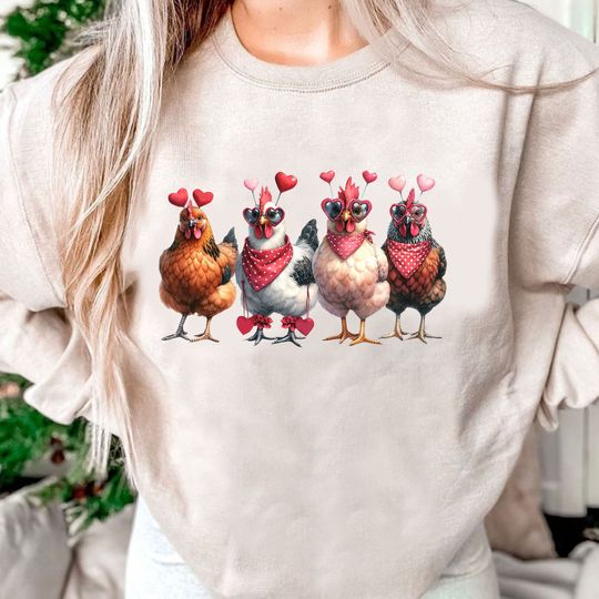 Discover Valentines Day Farm Chickens Sweatshirt, Valentine Farm Sweatshirt, Animal Lover Gift