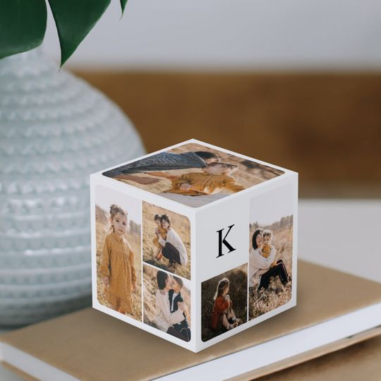 Discover Minimal Modern Multiple Photo Collage Monogram Cube