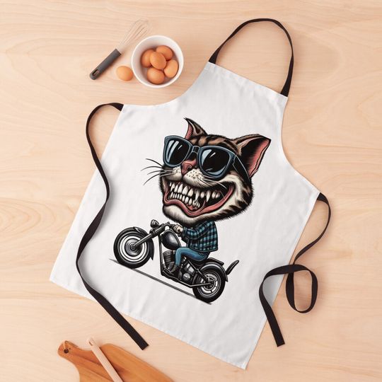 Discover Cat Riding Harley Bike Apron