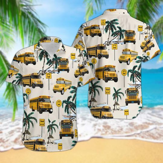 Discover School Bus Hawaii Beach Shirt, School Bus Button Up Shirt