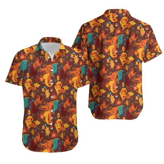 Discover Charizard PKM Button Up Hawaiian Shirt