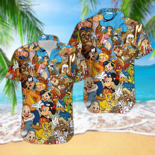 Discover All Characters Collection Hawaii Shirt, Cartoon Button Up Shirt Holiday, Magic World Hawaiian Shirt