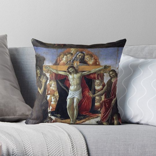 Discover famous oil painting Botticelli: Holy Trinity Throw Pillow