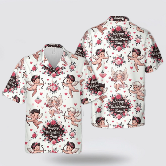 Discover Happy Valentine's Day Cupid Hawaiian Shirt, Valentine's Day Hawaiian Shirt