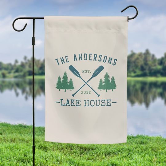 Discover Family Name Lake House Rustic Oars Pine Trees Garden Flag