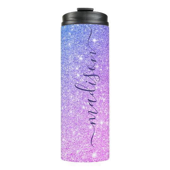 Discover Purple Ombre Sparkle Glitter Signature Script Name Thermal Tumbler