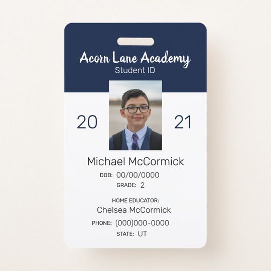 Discover Clean Navy Homeschool Student ID Badge