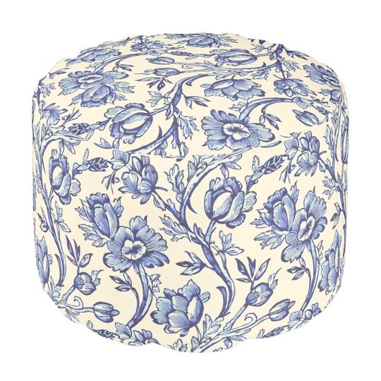 Discover Blue and Cream Tulips French Country Decor Pouf