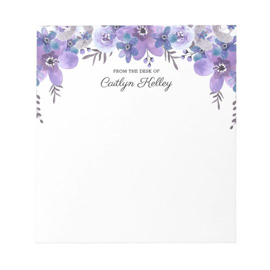 Discover Purple Floral From the Desk of, Personalized Notepad