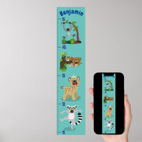Discover Personalized Cute Safari Animals Growth Chart, Kid's Room Decor