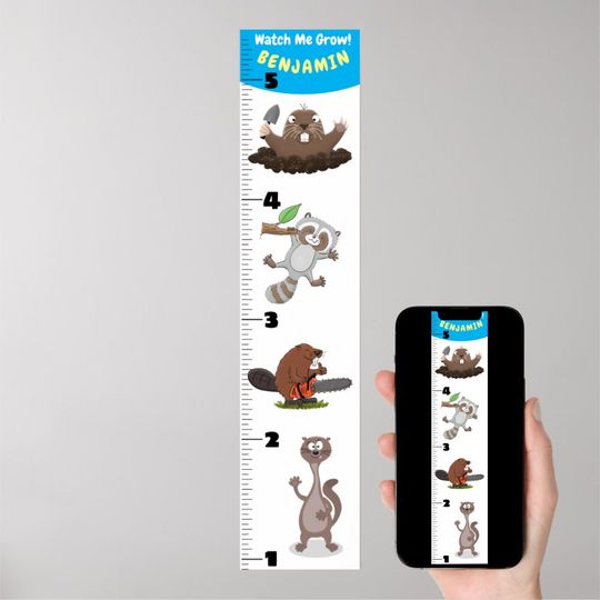 Discover Personalized Cute Funny Animals Growth Chart, Kid's Room Decor