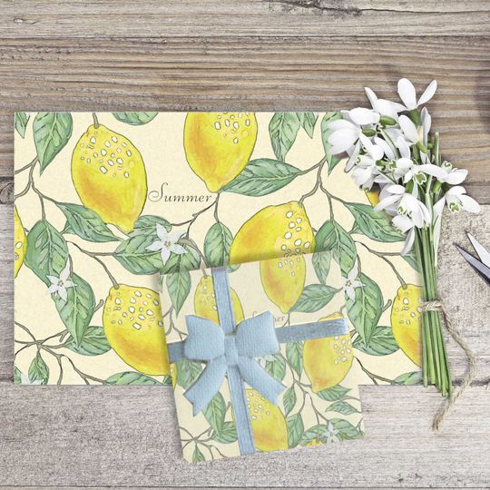 Discover Summer Watercolor Vintage Lemons Pattern Decoupage Tissue Paper