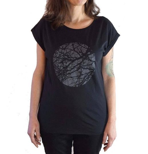 Discover Graphic Tee for Women, Minimalist Tree Shirt, Rolled Sleeve