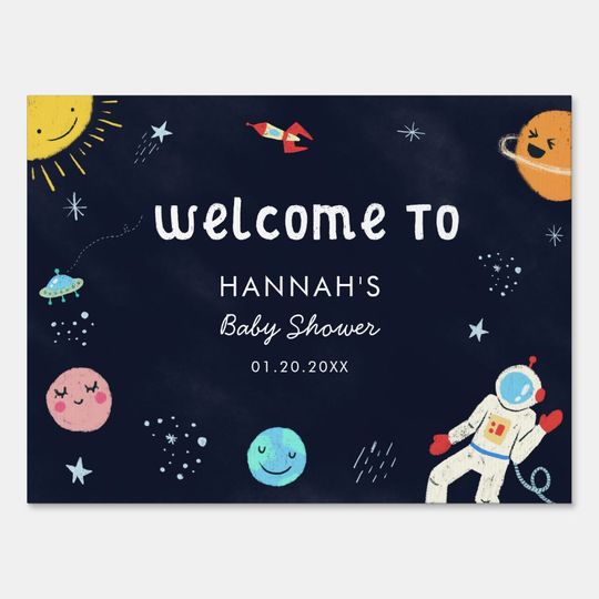 Discover Cute Space Galaxy Boy Baby Shower Welcome Sign