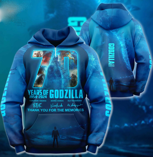 Discover 70 Years Of 1954 – 2024 god zilla Hoodie Thank You 3D Unisex