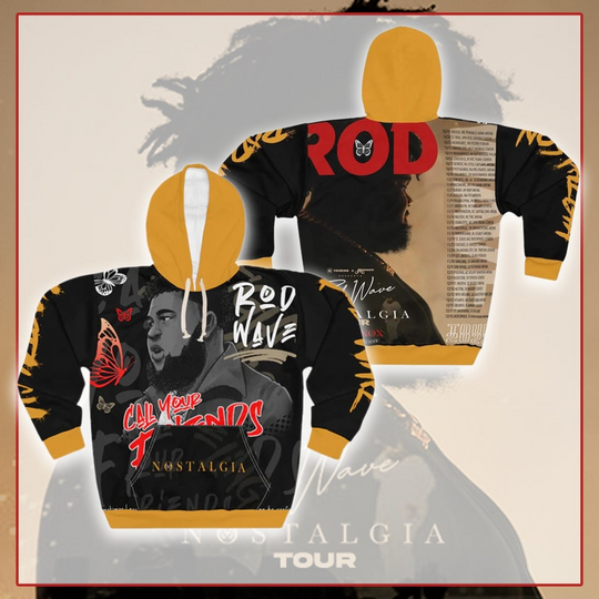 Discover Rod Wave Nostalgia Concert Rap Hoodie 3D, World Tour Vintage Tee 3D Gift For Fan