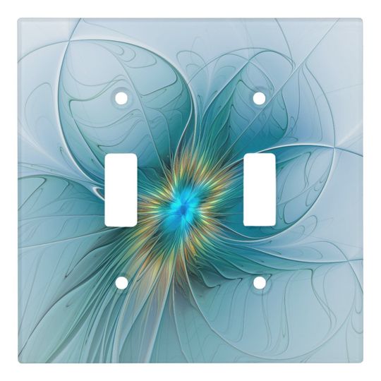 Discover Little Beauty Modern Blue Gold Fractal Art Flower Light Switch Cover