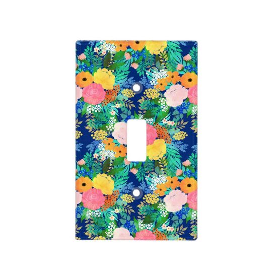 Discover Pretty Blue Pink Flowers Boho Design Light Switch Cover