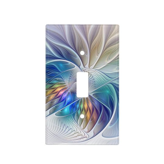 Discover Floral Fantasy, Colorful Abstract Fractal Flower Light Switch Cover