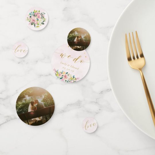 Discover Blush Pink Floral Personalized Wedding Table Confetti
