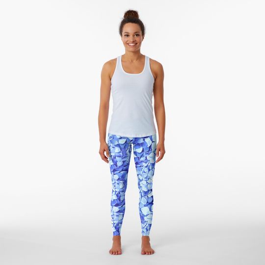 Discover Blue Hydrangea Flower Leggings