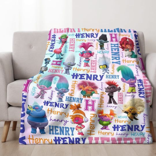 Discover Personalized Watercolor Trolls Blanket, Trolls Birthday Blanket