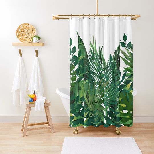 Discover Tropical, Palm, Hawaii Prints, Green and White Shower Curtain