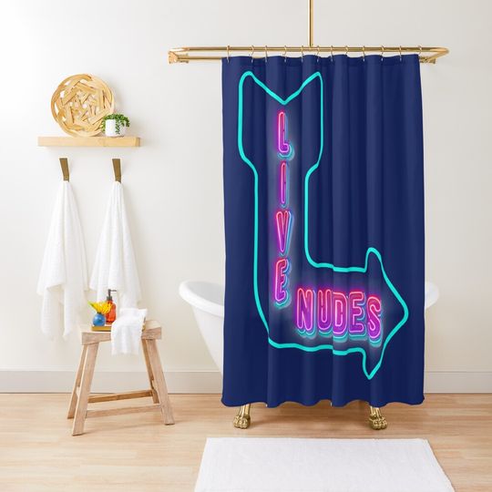 Discover Live Nudes Neon Sign Funny Shower Curtain, Bath Mat, Bathroom Decor Shower Curtain