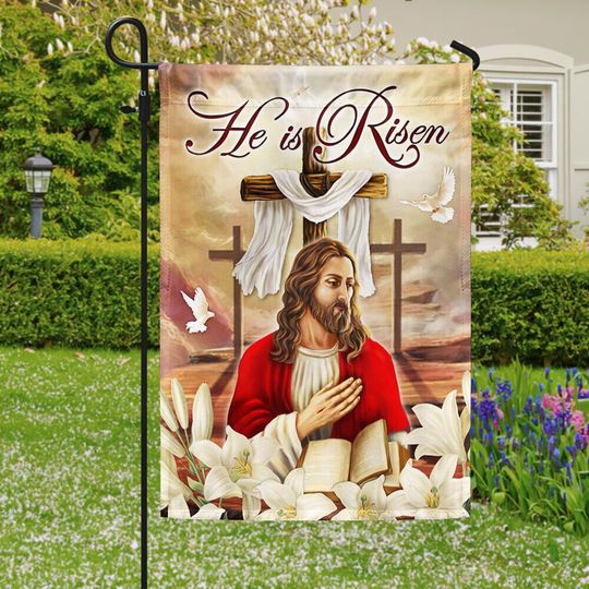 Discover He Is Risen Jesus Cross Christian Easter House Garden Flag Easter Gift Decor