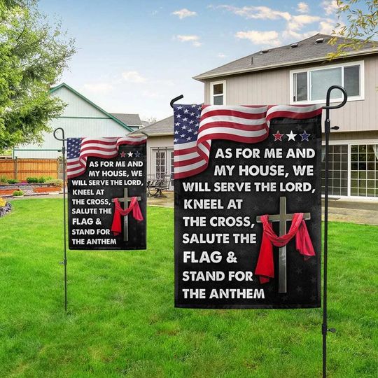 Discover Jesus Cross American House Flags As For Me And My House We Will Serve Flag