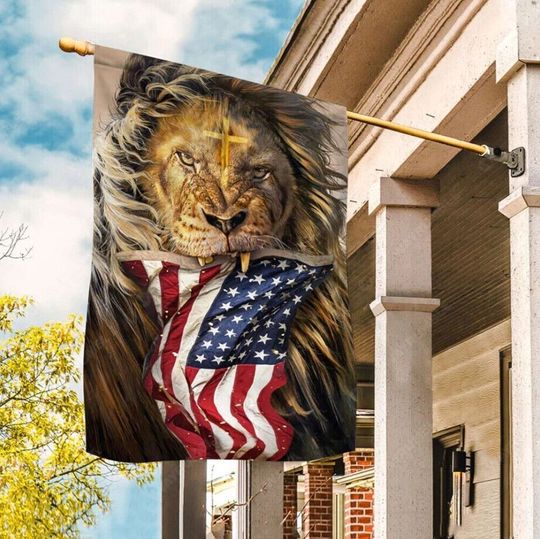 Discover Jesus Christ America Flag with Lion