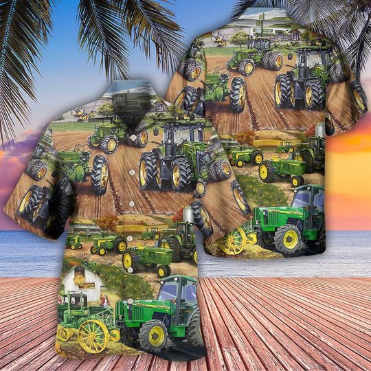 Discover Green Tractor Working Farm Hawaiian Shirt, Green Tractor Hawaiian Shirt