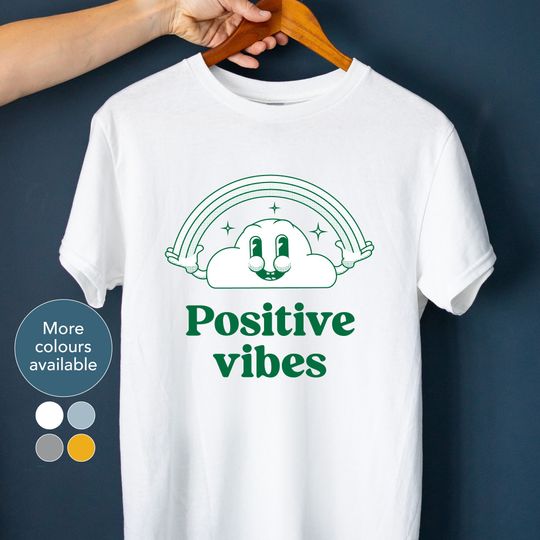 Discover Positive vibes rainbow t-shirt / Green vintage inspired positivity shirt