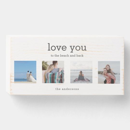 Discover Love You to the Beach and Back Quote Photo Collage Wooden Box Sign