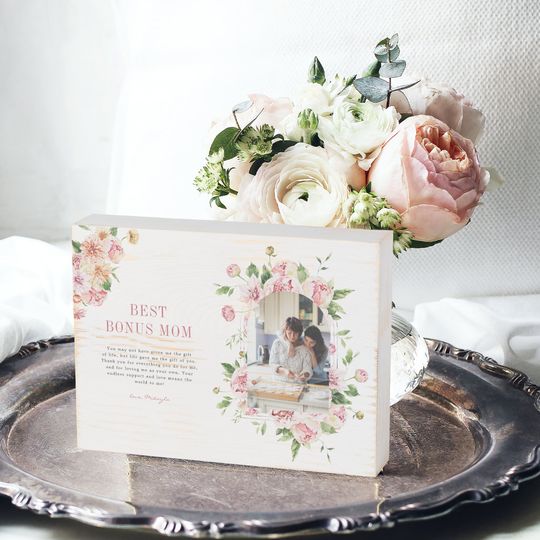 Discover "Bonus Mom" Step Mom | Floral Arch Photo  Wooden Box Sign